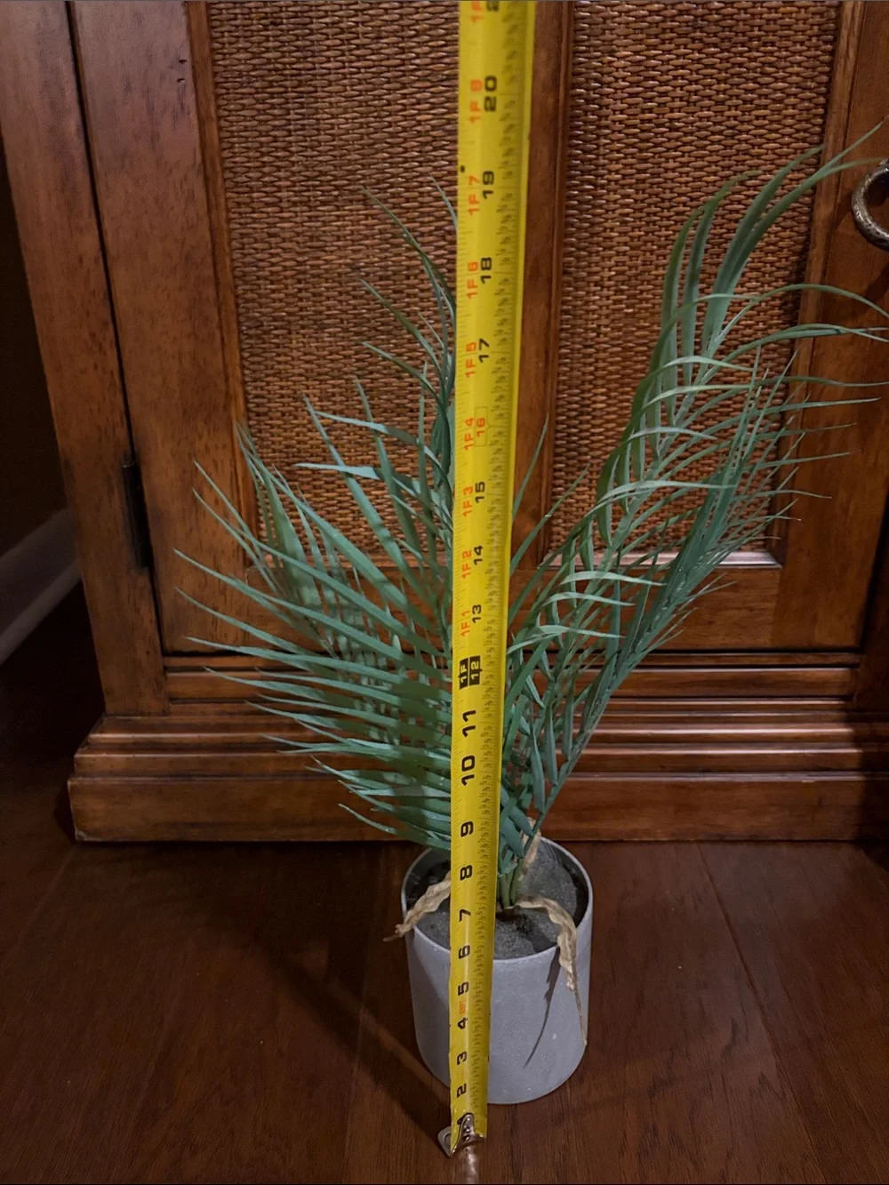 Artificial Palm Leaf Plant in Gray Planter 20” tall